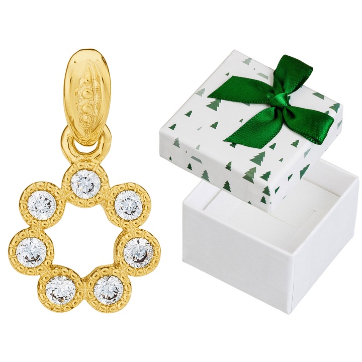 Pandantiv din argint 925 placata cu aur, cu zirconii, set cu cutie cadou, 16x9mm