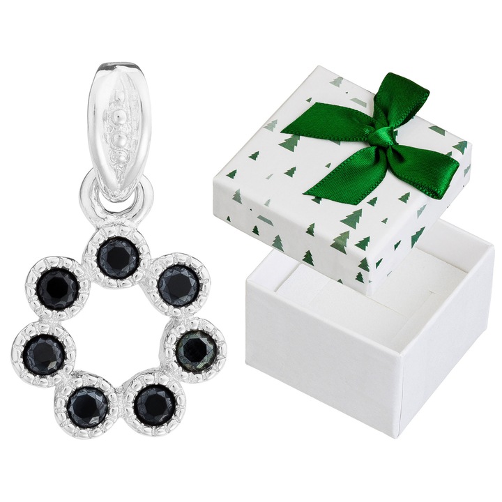 Pandantiv din argint cu zirconiu mic, Siju, 16x9mm, set cu cutie de cadou