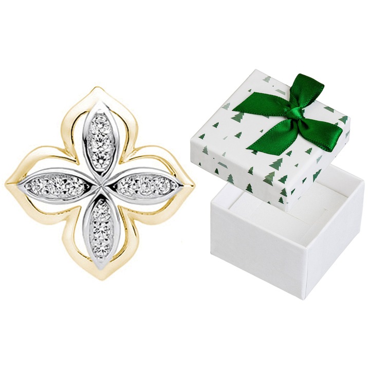 Pandantiv floral din argint 925 cu zirconii, rodinat, set cu cutie cadou, 15x15mm