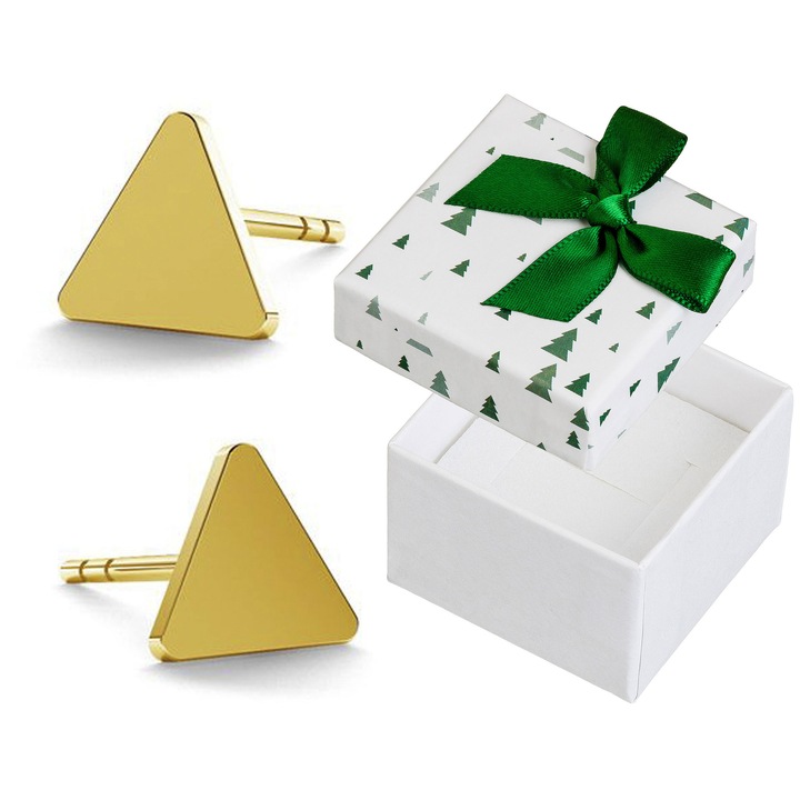 Cercei argintii pozlati Siju, triunghiuri, 6x7mm, set cu cutie cadou