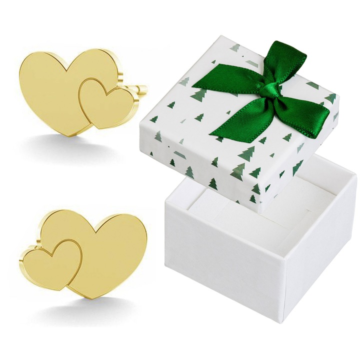 Cercei dama, Siju, argint, auriu, set cu cutie cadou, 9x6mm