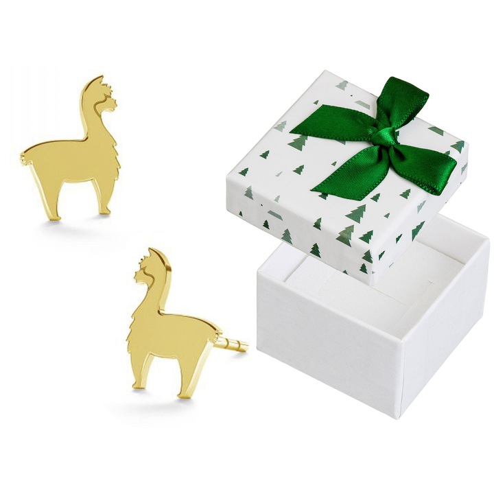 Cercei dama, Siju, argint, auriu, set cu cutie cadou, 9x6mm