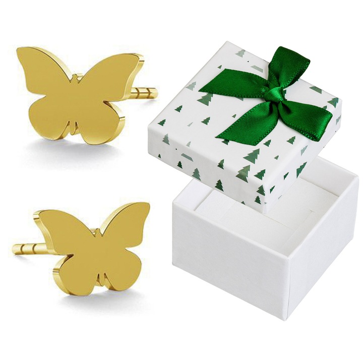 Cercei dama, Siju, argint, auriu, set cu cutie cadou, 5,5x8mm