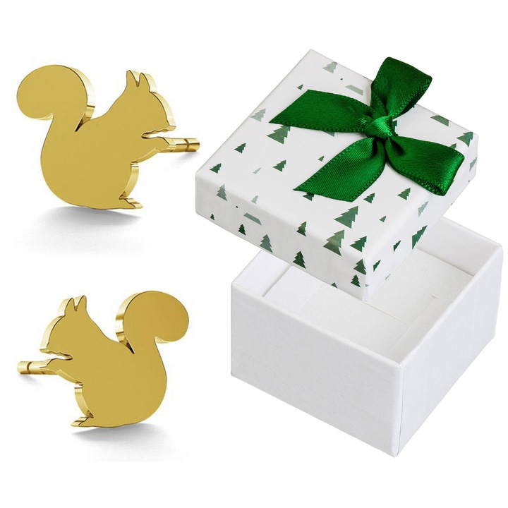 Cercei dama, Siju, argint, auriu, set cu cutie cadou, 7x8mm