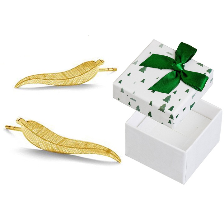 Cercei dama, Siju, argint, auriu, set cu cutie cadou, 25x4mm