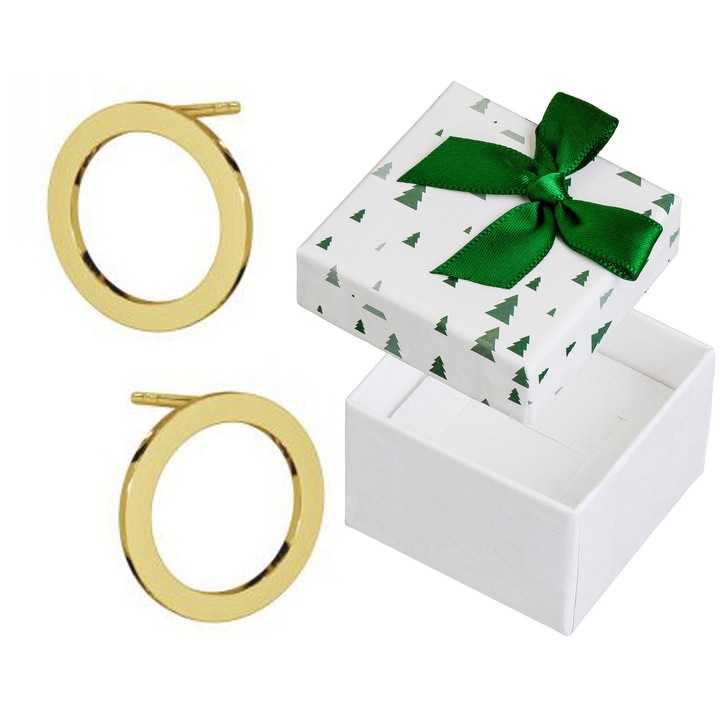 Cercei dama, Siju, argint, auriu, 13 mm, set cu cutie cadou