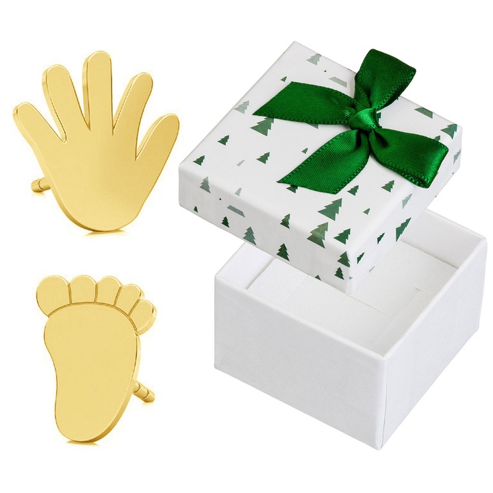 Cercei dama, Siju, argint, auriu, set cu cutie cadou, 9x9mm