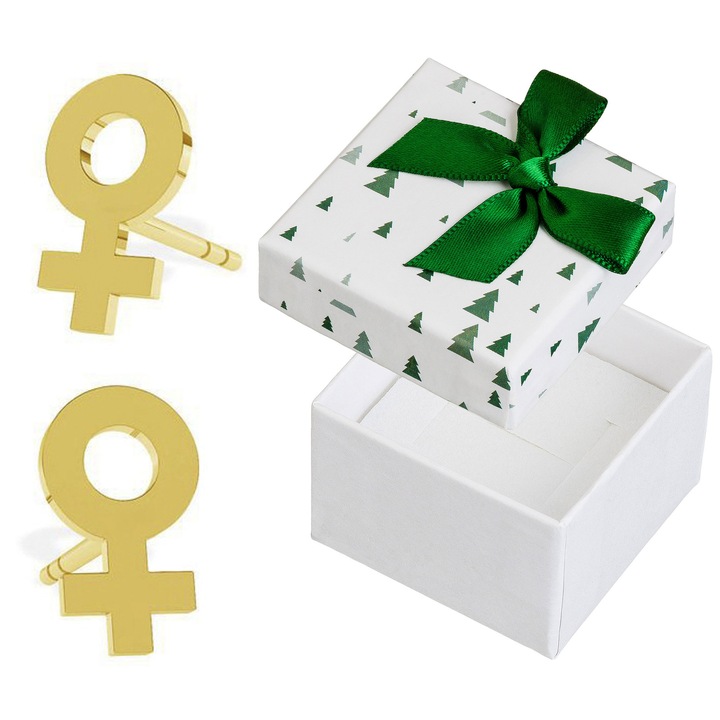 Cercei dama, Siju, argint, auriu, set cu cutie cadou, 9x6mm