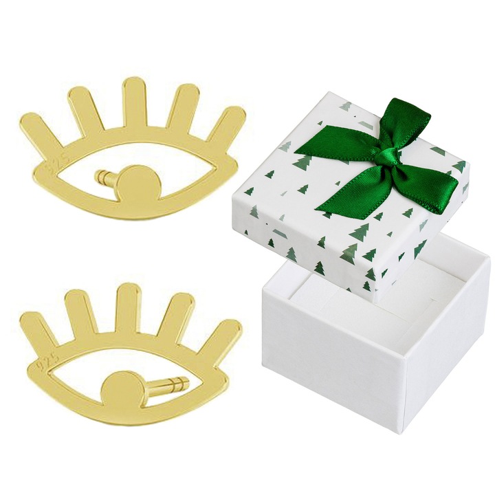 Cercei dama, Siju, argint, auriu, set cu cutie cadou, 10x6,5mm