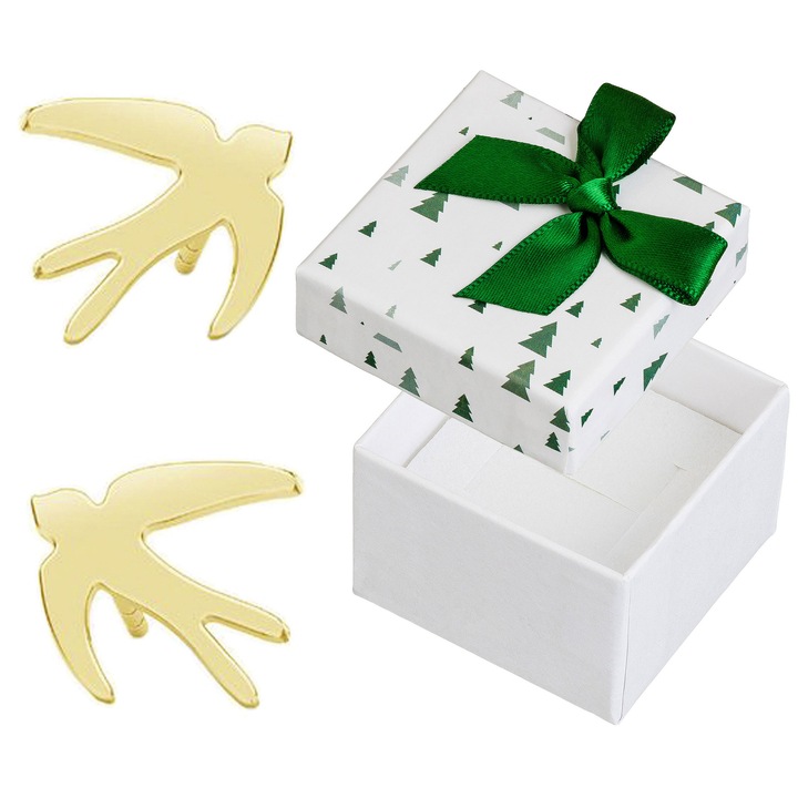 Cercei dama, Siju, argint, auriu, set cu cutie cadou, 10x10mm