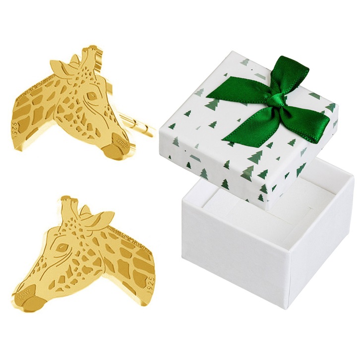 Cercei dama, Siju, argint, auriu, set cu cutie cadou, 9x10mm