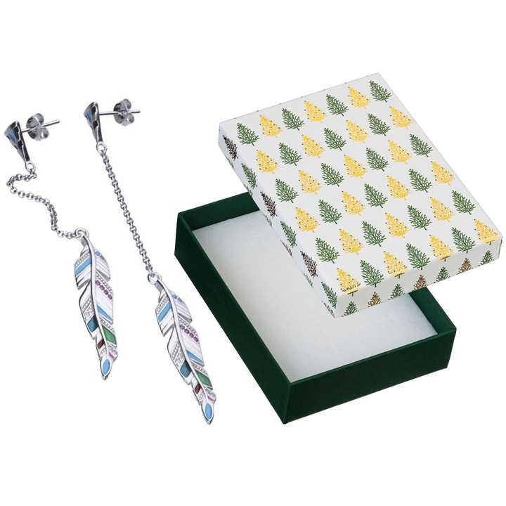 Cercei lungi din argint 925, Siju, cu ciorchini de zirconii, multicolor, 80x8mm, set cu cutie de cadou