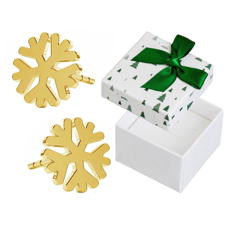 Cercei dama, Siju, argint, auriu, set cu cutie cadou, 8x8mm