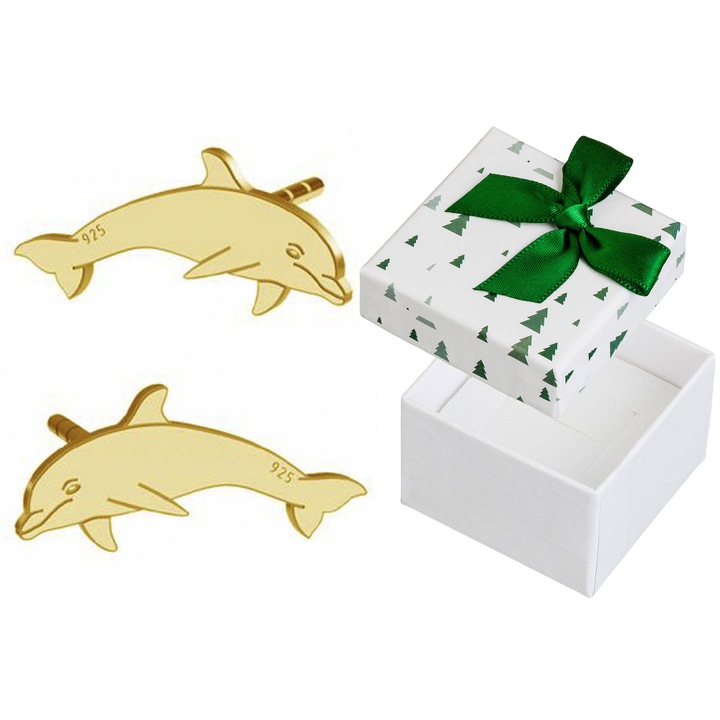 Cercei dama, Siju, argint, auriu, set cu cutie cadou, 6x13mm