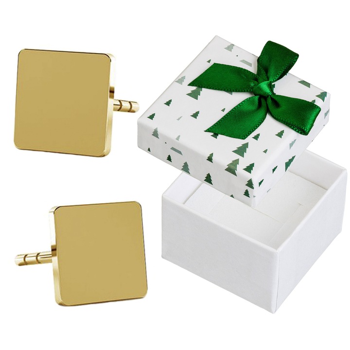 Cercei dama, Siju, argint, auriu, set cu cutie cadou, 6x6mm, hipoalergenici