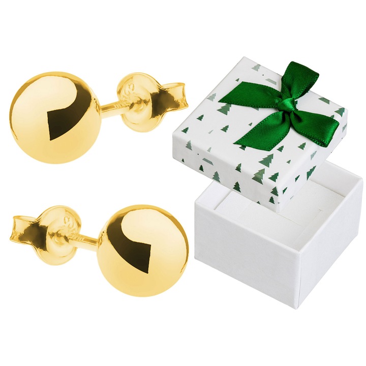 Cercei dama, Siju, argint, auriu, 6 mm, set cu cutie cadou