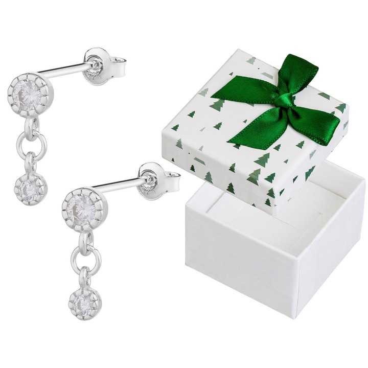 Cercei dama, Siju, argint, set cu cutie cadou, 11x3,5mm
