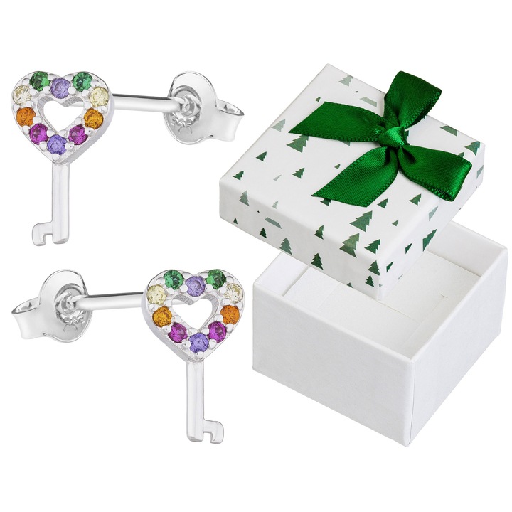 Cercei dama, Siju, argint, argintiu, set cu cutie cadou, 9x5,5mm