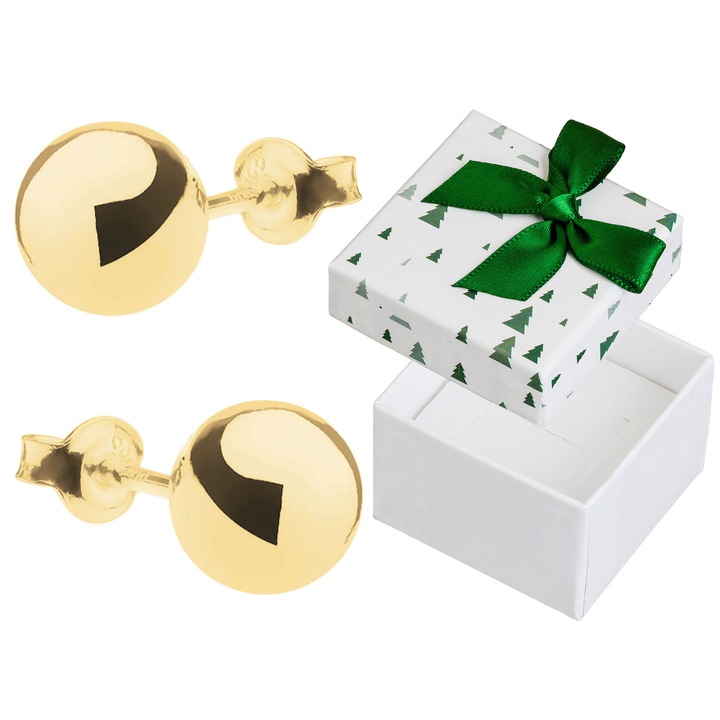 Cercei dama, Siju, argint, auriu, set cu cutie cadou, 7 mm