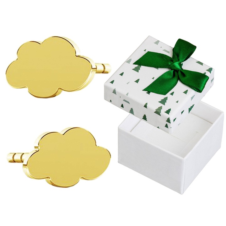 Cercei dama, Siju, argint, auriu, set cu cutie cadou, 6x4mm