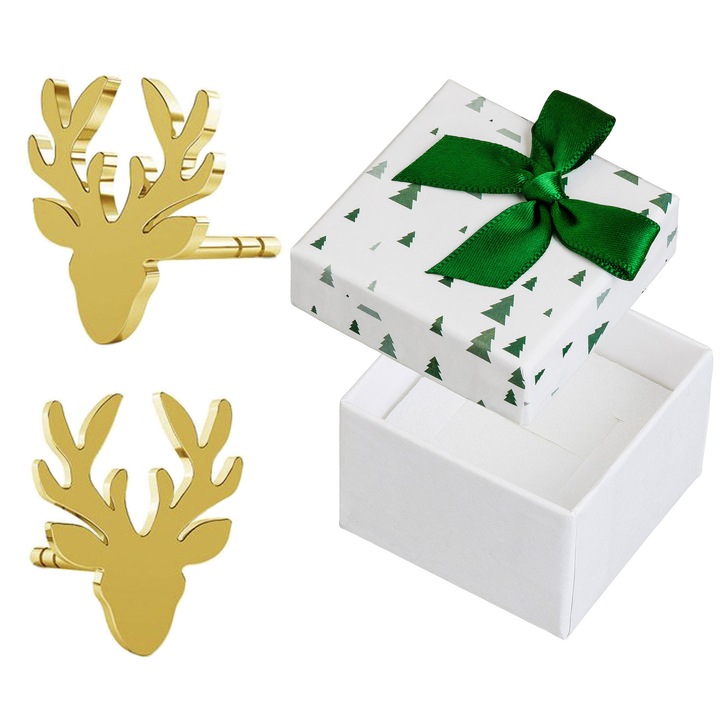 Cercei dama, Siju, argint, auriu, set cu cutie cadou, 10x6,5mm