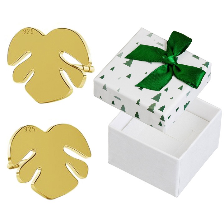 Cercei dama, Siju, argint, auriu, set cu cutie cadou, 8x9mm