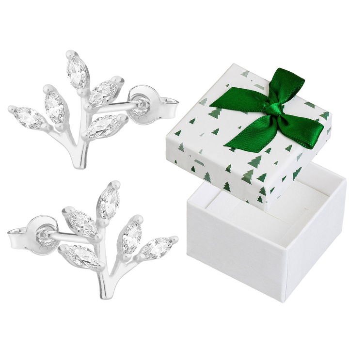Cercei dama, Siju, argint, set cu cutie cadou, 8x10mm