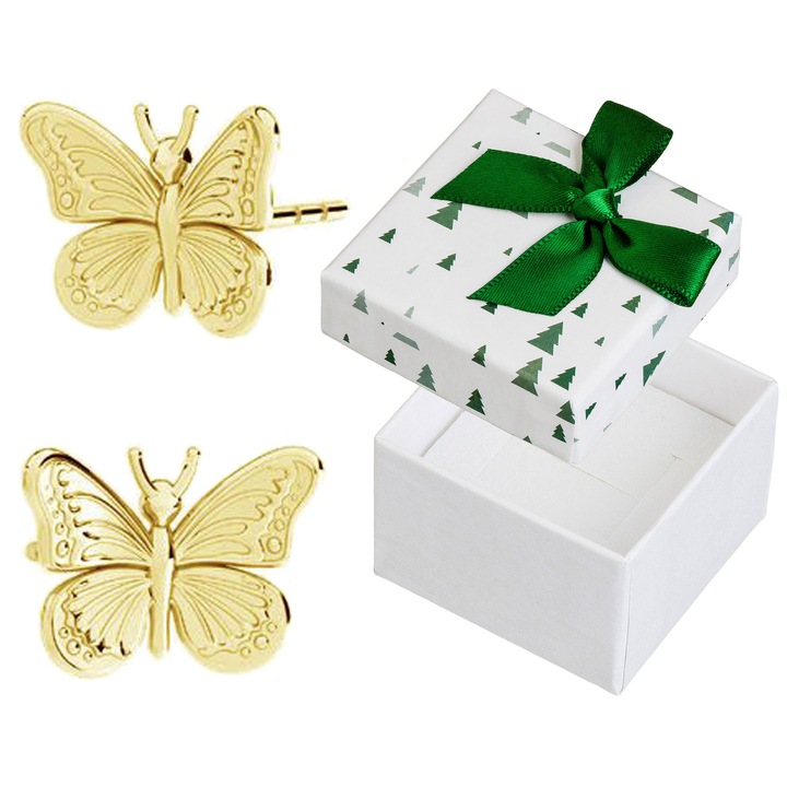 Cercei dama, Siju, argint, auriu, set cu cutie cadou, 8,5x11mm