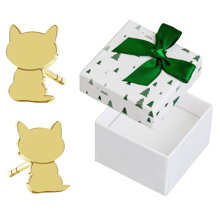 Cercei dama, Siju, argint, auriu, set cu cutie cadou, 6x8mm