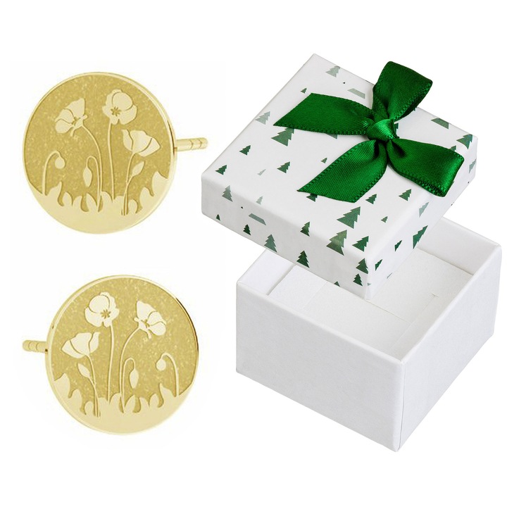 Cercei dama, Siju, argint, auriu, set cu cutie cadou, 10x10mm