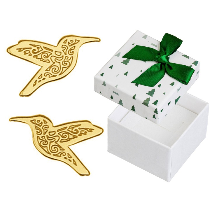 Cercei argint, in forma de pasari zburatoare, Siju, 7x8mm, set cu cutie cadou