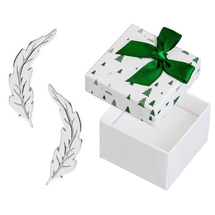 Cercei dama Siju, argint 925, forma de pana, mari