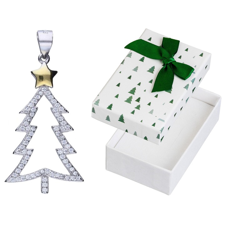 Pandantiv de Craciun Siju, argint 925, cu cyrkonii, 36x17mm