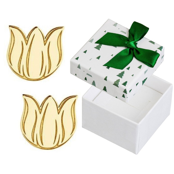 Cercei argint, Siju, flori de lalea, 13x7mm, set cu cutie cadou