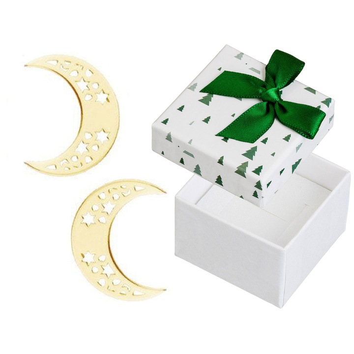 Cercei argintii, in forma de luna, Siju, set cu cutie cadou, 10x8mm