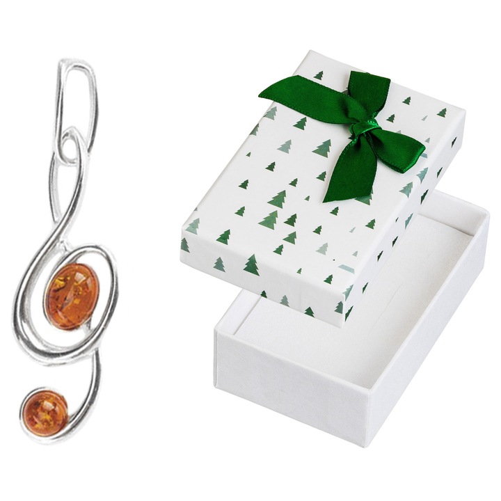 Pandantiv de argint Cheie Sol cu Chihlimbar, pentru femei, din argint 925