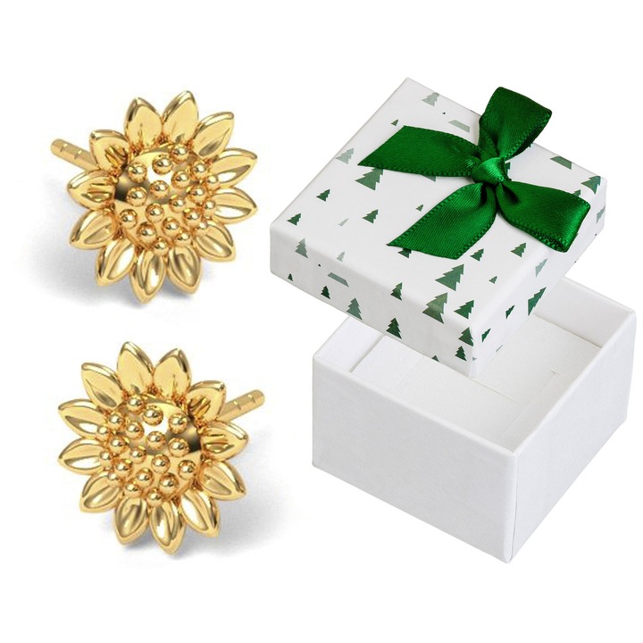Cercei din argint 925, Siju, flori de soare, 8x8mm, set cu cutie cadou