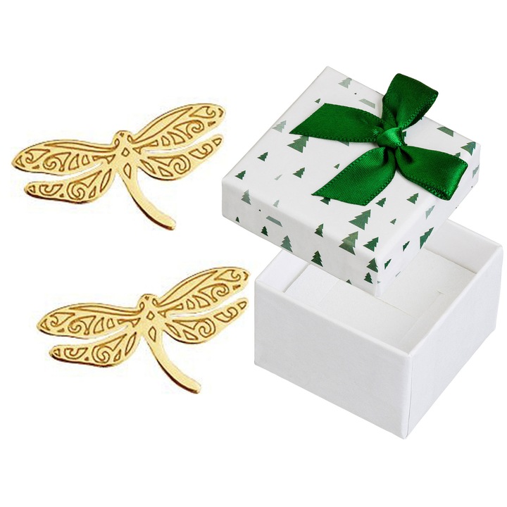 Cercei argint, in forma de libelula, Siju, 5x10mm, set cu cutie de cadou