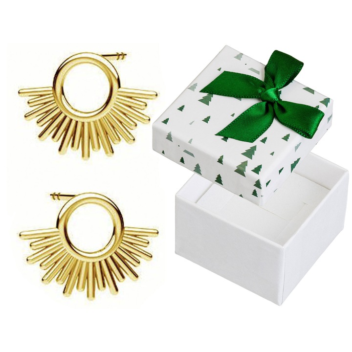 Cercei argintii Siju in forma de soare, 9x13mm, set cu cutie cadou