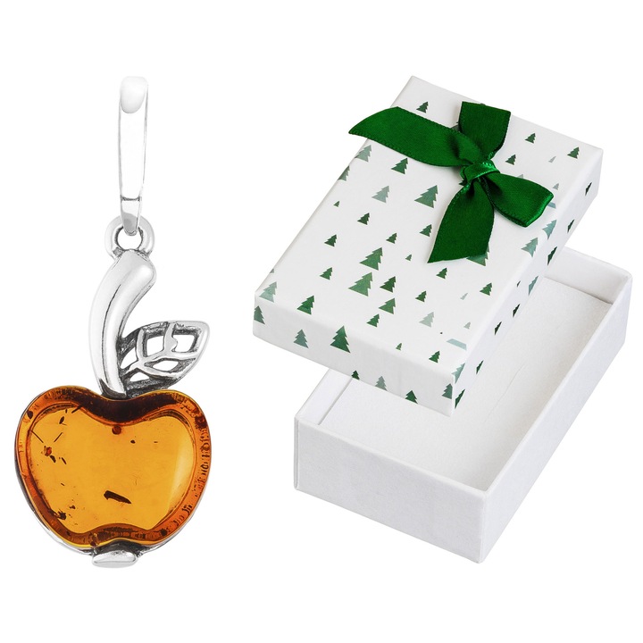 Pandantiv din argint cu motiv de mar si chihlimbar, Siju, argint 925, 35mm, set cu cutie de cadou