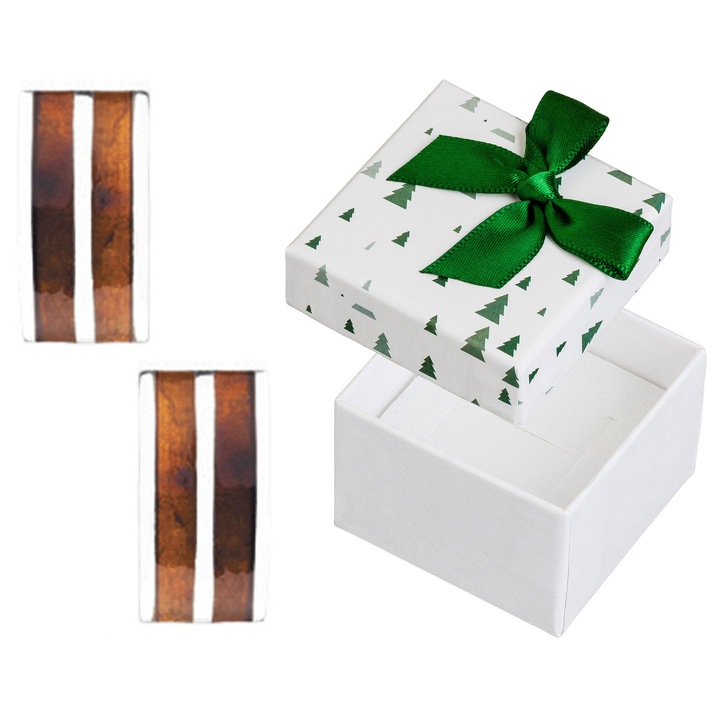 Cercei din argint cu chihlimbar, Siju, set cu cutie cadou, 14x6mm, hipoalergenici