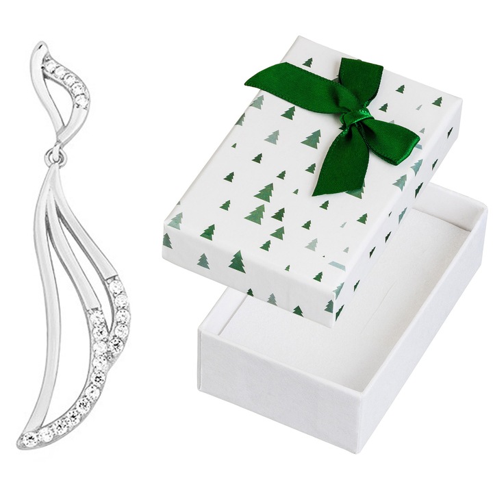 Pandantiv cu zirconii, Siju, argint 925, rodinat, 51x12mm, set cu cutie de cadou