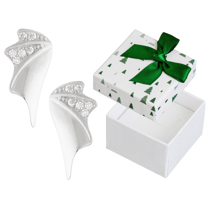 Cercei argintii cu cristale, Siju, model P4K1498, rodinati, 14x6mm, set cu cutie cadou