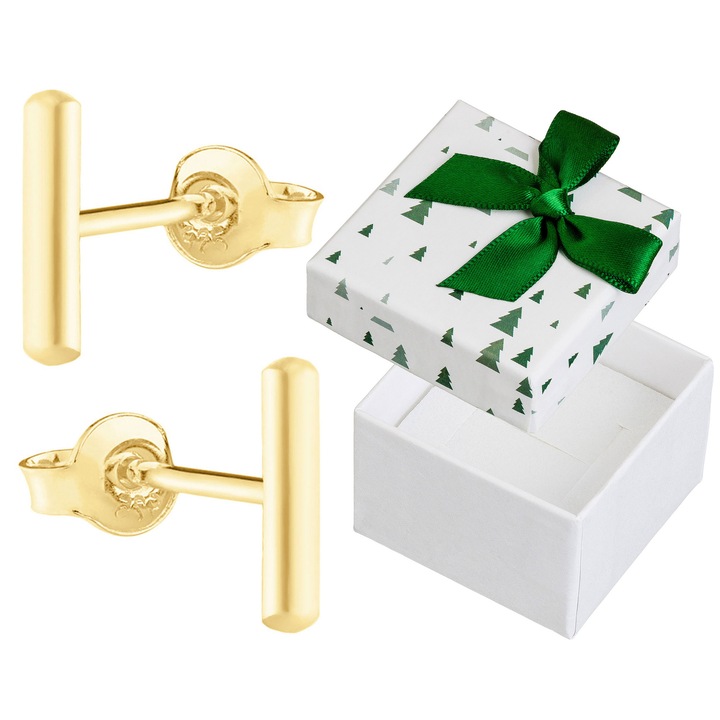 Cercei Siju, model P4K1505, argint 925 placat cu aur, 6mm, set cu cutie cadou