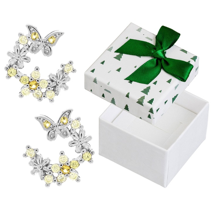 Cercei Siju, flori, argint 925 rodiat, 12x11mm, set cu cutie cadou