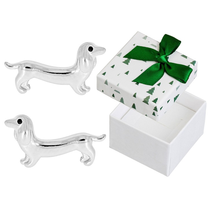 Cercei Siju, model caini, argint 925 rodiat, cu zirconii, 8x15mm, set cu cutie cadou