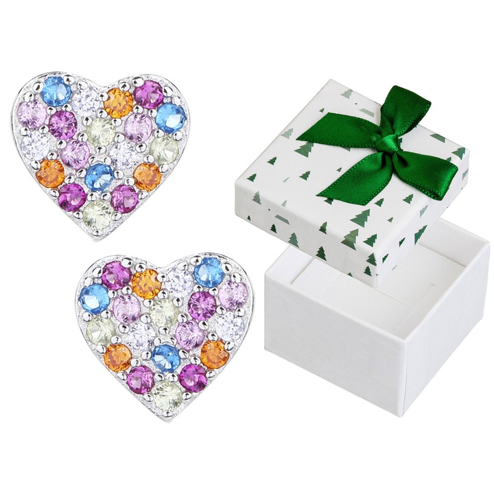 Cercei Siju set, argint 925, rodinati, 38 cristale, multicolor, 7x7mm