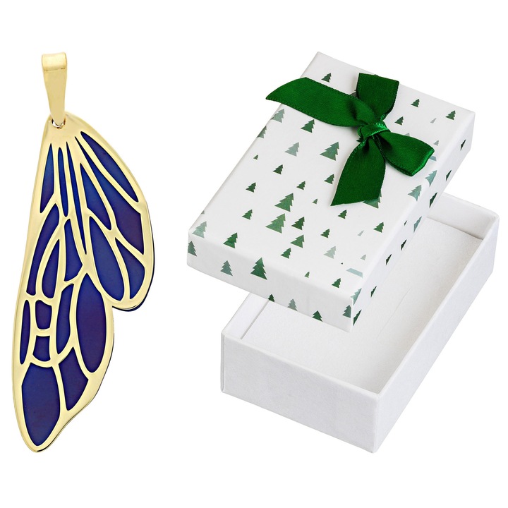 Pandantiv din argint si titan in forma de aripa, Siju, 53x16mm, hipoalergenic, set cu cutie de cadou