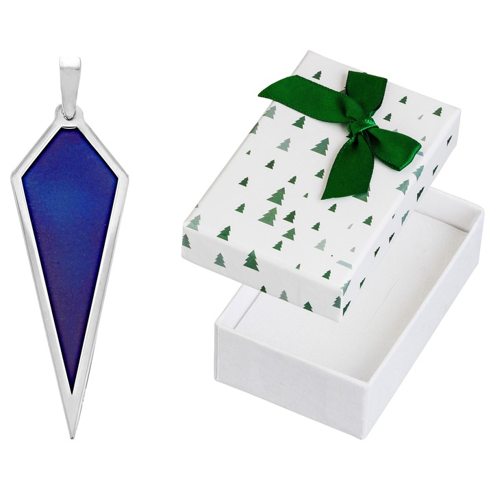 Pandantiv din argint si titan Siju, deltoid, albastru-violet, 51x15mm, set cu cutie cadou