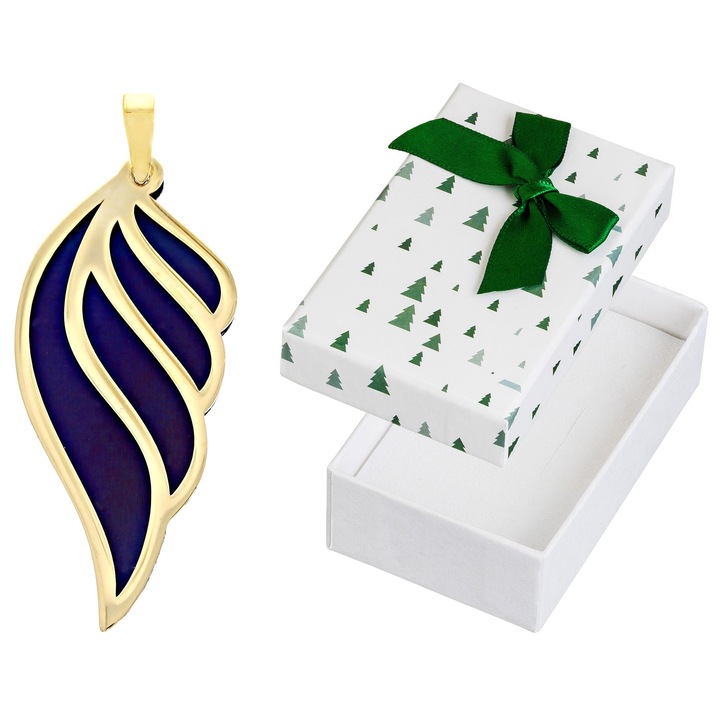 Pandantiv din argint si titan in forma de aripa, Siju, aurit, 43x16mm, set cu cutie de cadou